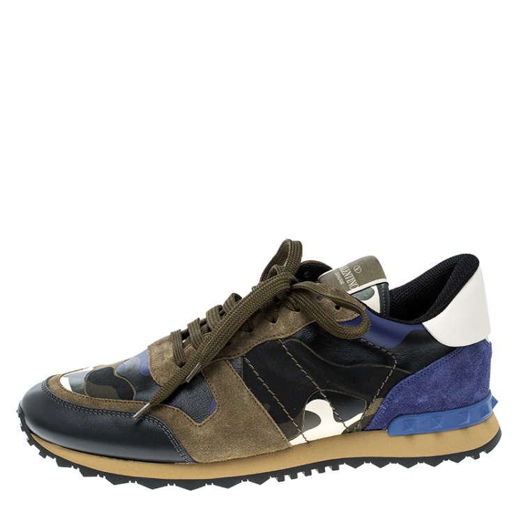 مملوكة مسبقًا Valentino Tricolor Camouflage Leather and Suede Rockrunner Sneakers Size 43