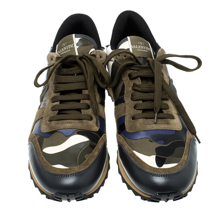 مملوكة مسبقًا Valentino Tricolor Camouflage Leather and Suede Rockrunner Sneakers Size 43