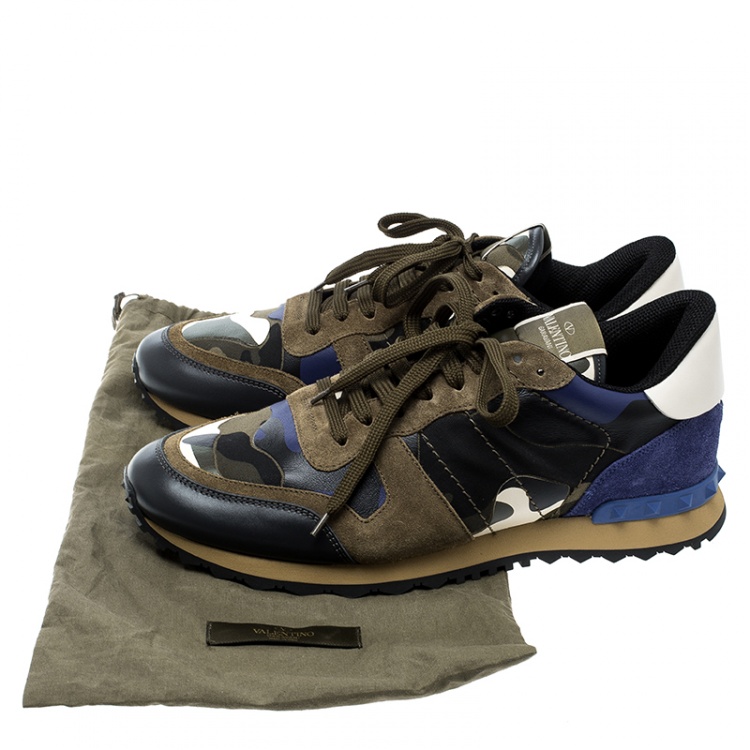 مملوكة مسبقًا Valentino Tricolor Camouflage Leather and Suede Rockrunner Sneakers Size 43