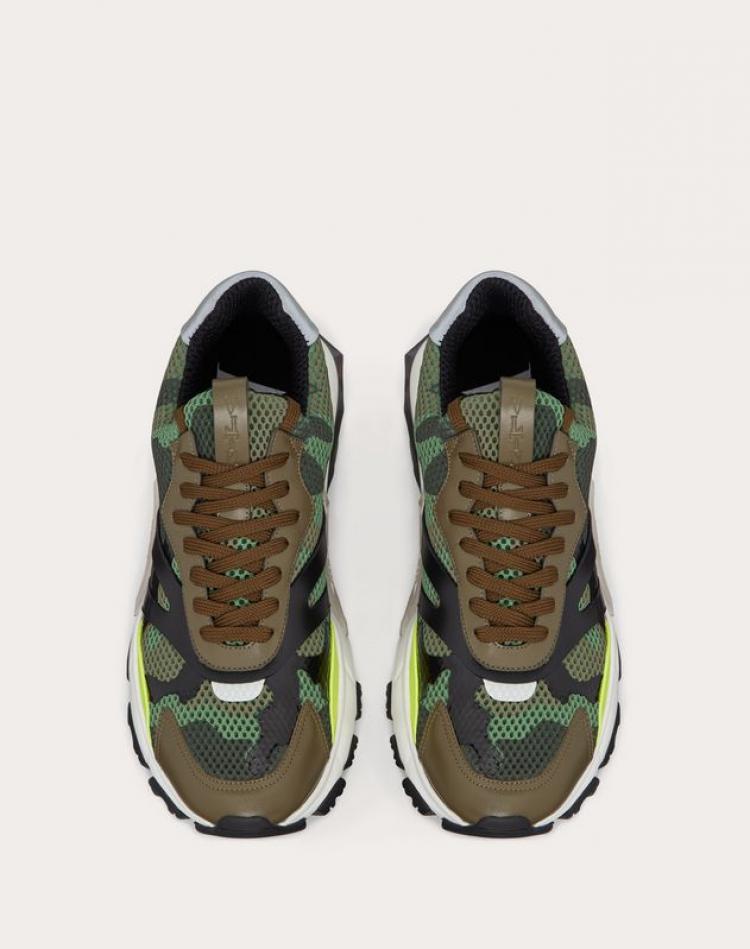Pre Owned Valentino Green Fabric and Leather Camouflage Bounce Sneakers Size 44