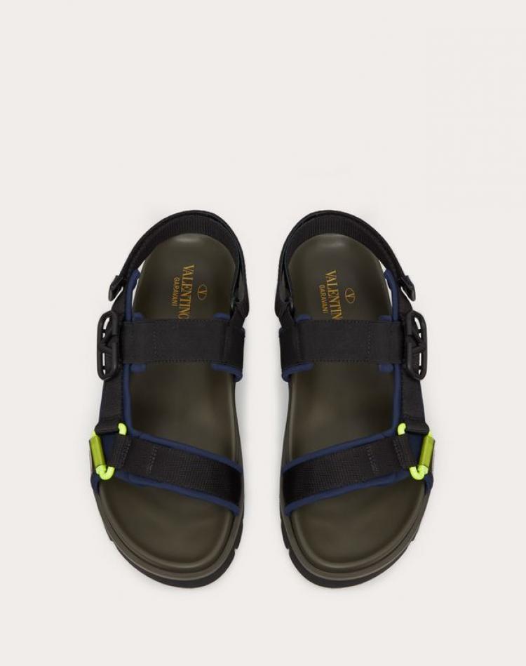 Pre Owned Valentino Military Green/Blue Neoprene VLOGO Back Strap Sandals Size 43