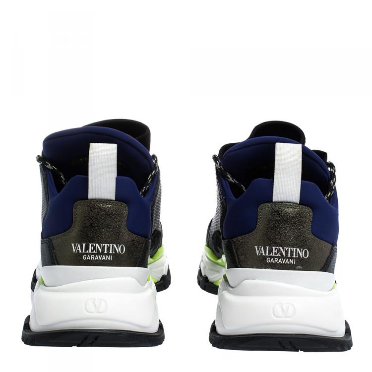 Pre Owned Valentino Black Leather and Suede Camouflage Trekking Sneakers Size 45