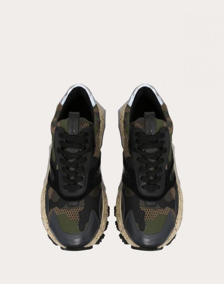 Pre Owned Valentino Military Green Fabric and Leather Camouflage Bounce Trainer Sneakers Size 43
