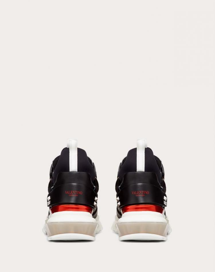 Pre Owned Valentino Black Fabric and Leather VLTN Bounce Sock Sneakers Size 40