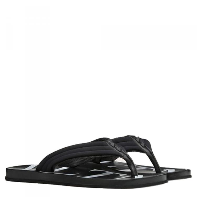 Pre Owned Valentino Black Neoprene and Microfiber VLTN Flip Flops Size 44