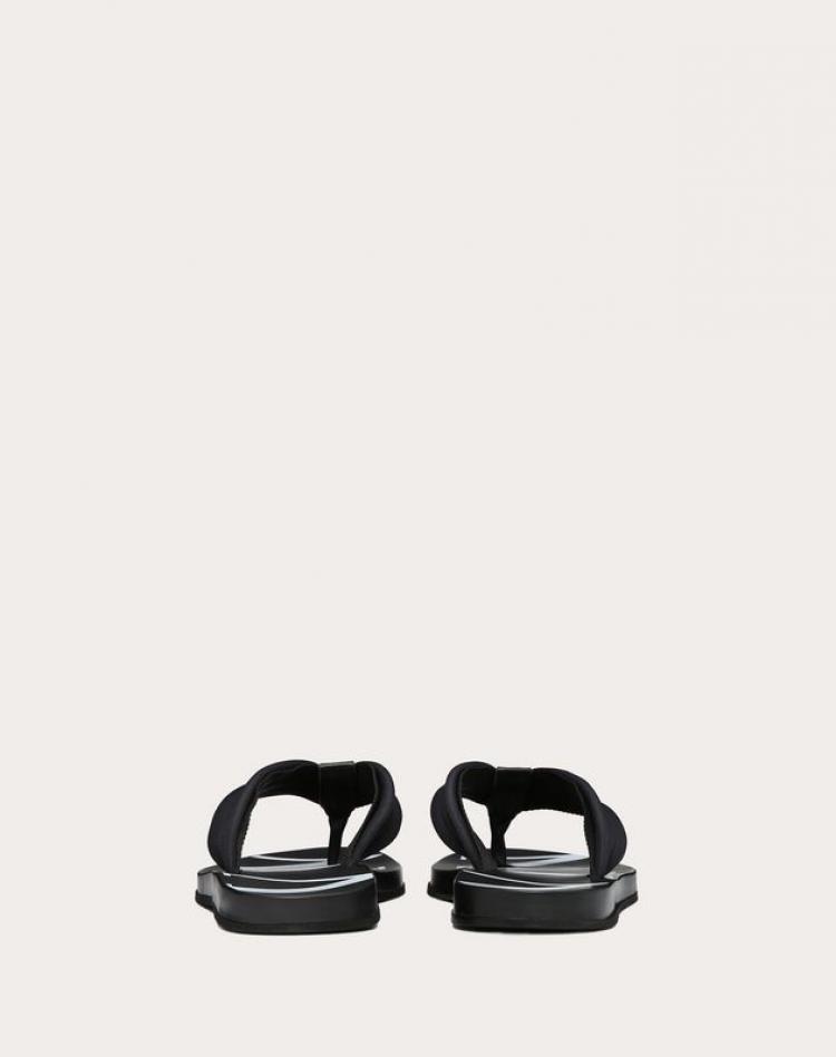 Pre Owned Valentino Black Neoprene and Microfiber VLTN Flip Flops Size 44