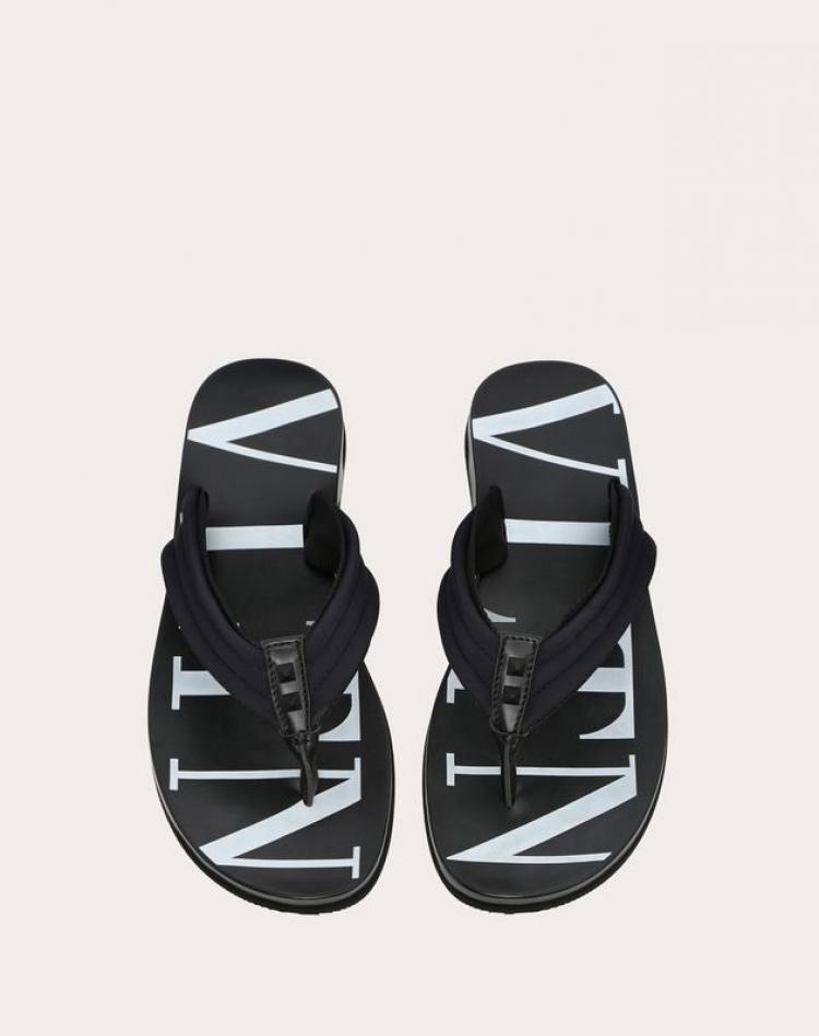 Pre Owned Valentino Black Neoprene and Microfiber VLTN Flip Flops Size 44