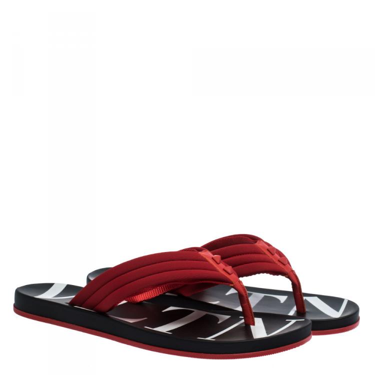 Pre Owned Valentino Red Neoprene and Leather VLTN Flip Flops Size 41