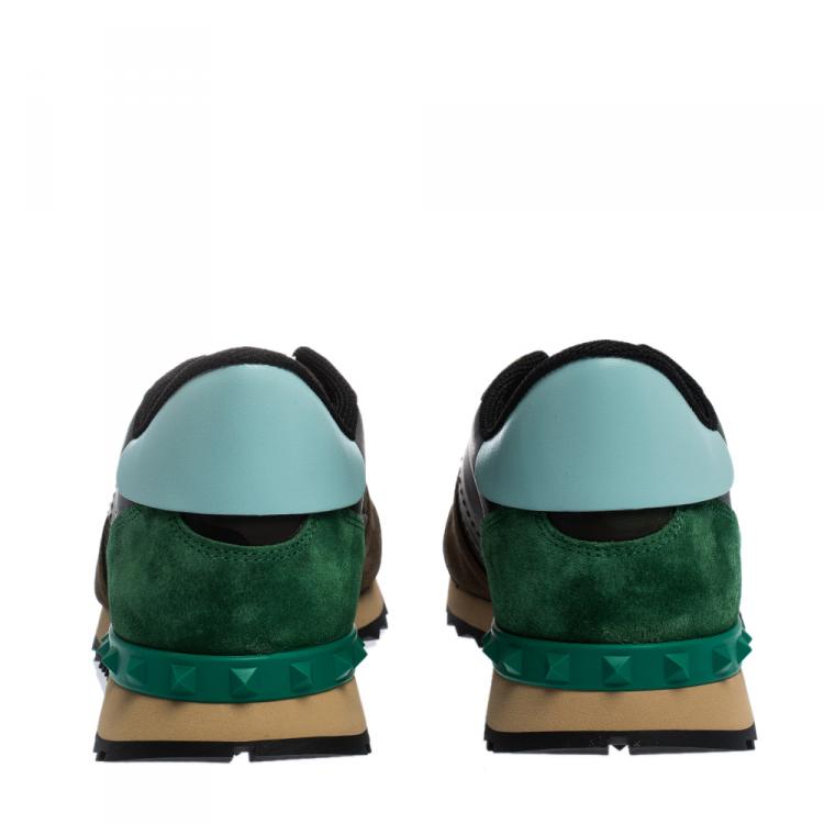 Pre Owned Valentino Military Green Fabric and Leather Camouflage Rockrunner Trainer Sneakers Size 40