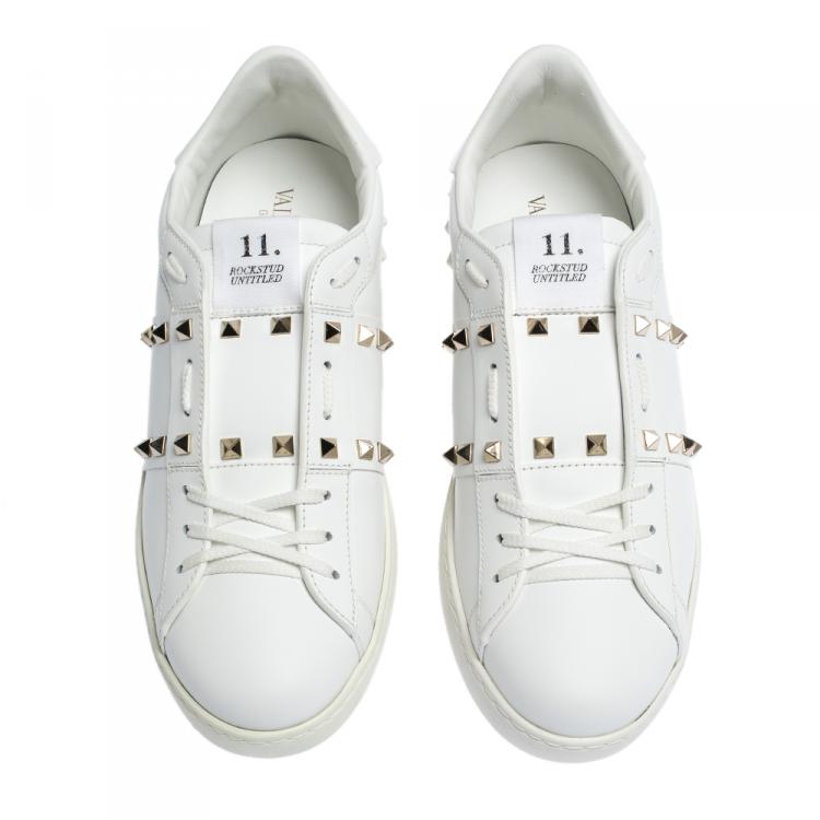 Pre Owned Valentino White Leather Rockstud Untitled Sneakers Size 41