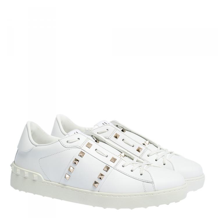 Pre Owned Valentino White Leather Rockstud Untitled Sneakers Size 41