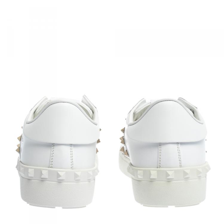 Pre Owned Valentino White Leather Rockstud Untitled Sneakers Size 41