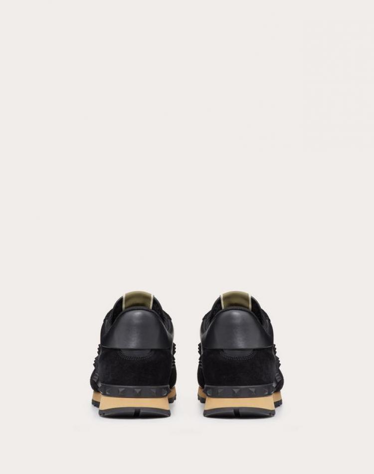 Pre Owned Valentino Black Leather and Suede Rockstud Trainer Sneakers Size 43