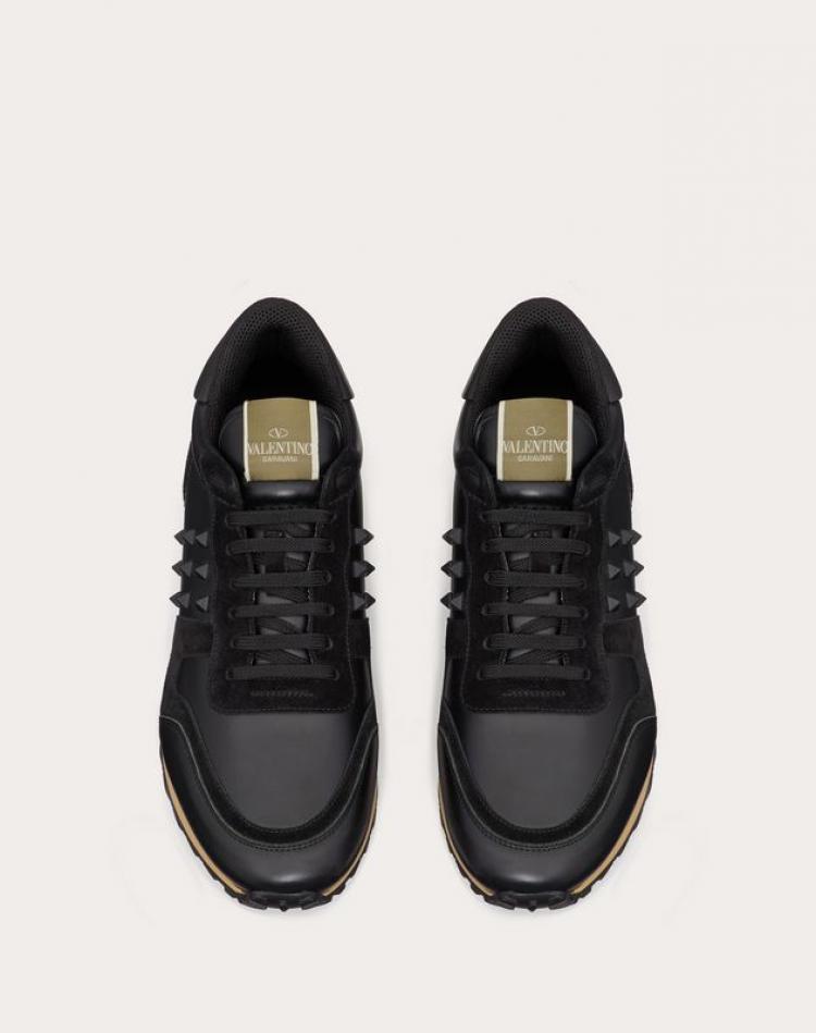 Pre Owned Valentino Black Leather and Suede Rockstud Trainer Sneakers Size 43
