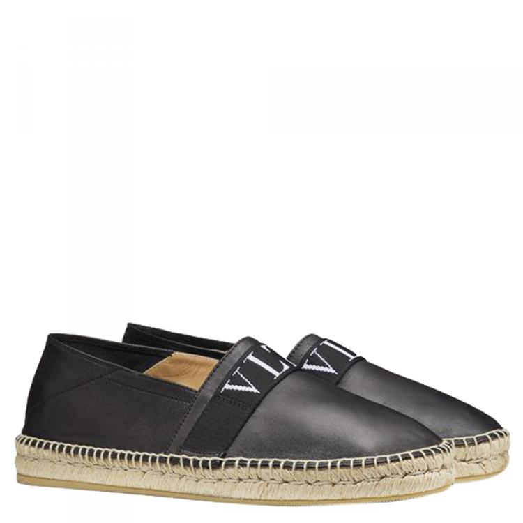 مملوكة مسبقًا Valentino Black Leather VLTN Espadrille Slip On Sneakers Size 43
