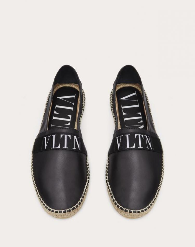 مملوكة مسبقًا Valentino Black Leather VLTN Espadrille Slip On Sneakers Size 43