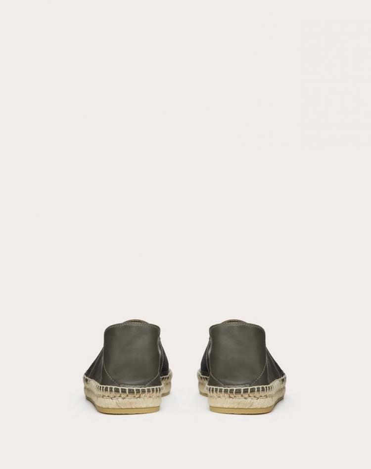Pre Owned Valentino Military Green Leather VLTN Espadrille Slip On Sneakers Size 41.5
