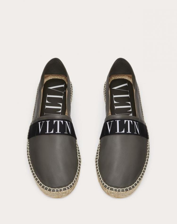 Pre Owned Valentino Military Green Leather VLTN Espadrille Slip On Sneakers Size 44