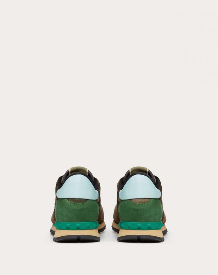 Pre Owned Valentino Military Green Fabric and Leather Camouflage Rockrunner Sneakers Size 41
