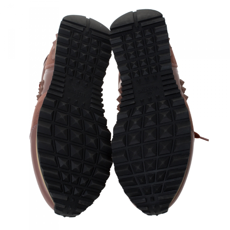 Pre Owned Valentino Pale Brown Leather and Suede Rockrunner Sneakers Size 40