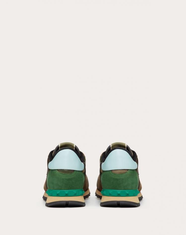 Pre Owned Valentino Military Green Fabric and Leather Camouflage Rockrunner Sneakers Size 42