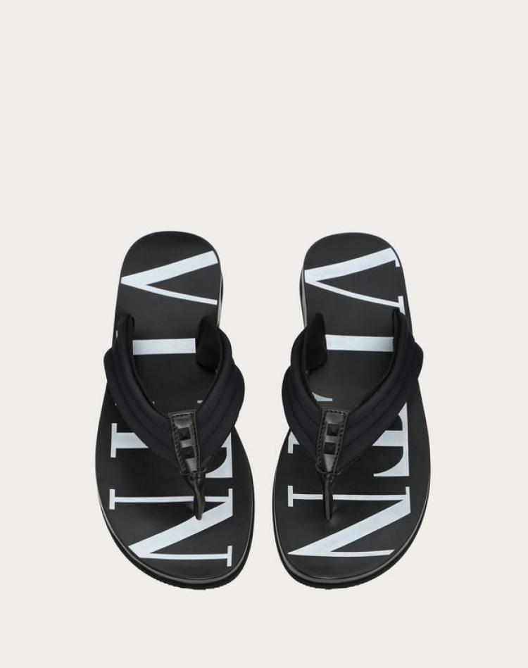 Pre Owned Valentino Black Neoprene and Leather VLTN Flip Flops Size 42