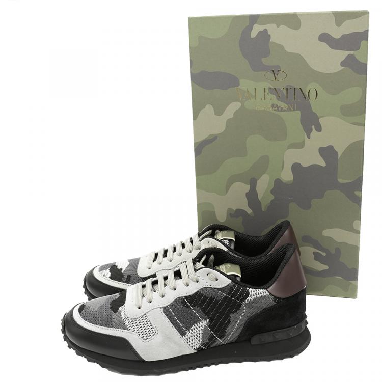 Pre Owned Valentino Multicolor Mesh Fabric Camouflage Rockrunner Sneakers Size 43