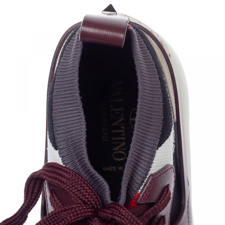 مملوكة مسبقًا Valentino Multicolor Knit And Leather High Top Sneakers Size 41.5