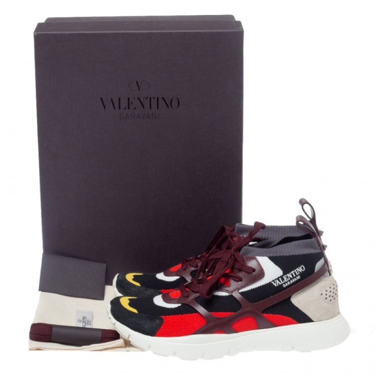مملوكة مسبقًا Valentino Multicolor Knit And Leather High Top Sneakers Size 41.5