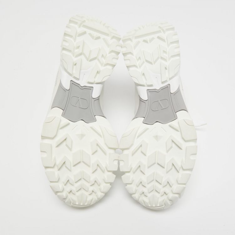 Pre Owned Valentino White Leather and Canvas Climbers Vlogo Sneakers Size 42.5