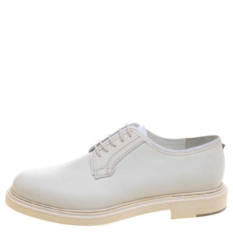 Pre Owned Valentino Off White Leather Lace Up Derby Size 44