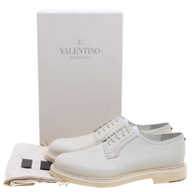 Pre Owned Valentino Off White Leather Lace Up Derby Size 44