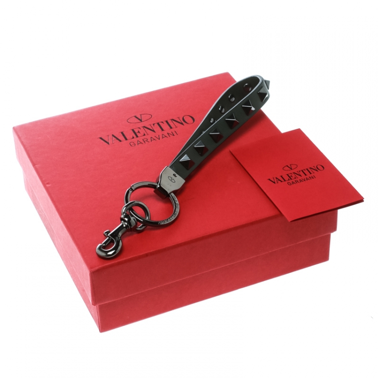 Pre Owned Valentino Khaki Green Leather Rockstud Key Charm 