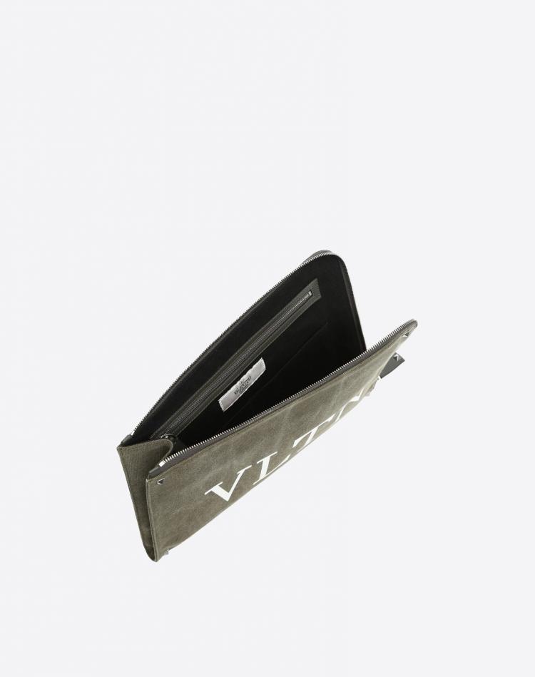 Pre Owned Valentino Olive Canvas VLTN Document Case