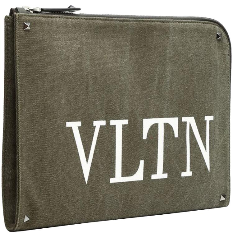 Pre Owned Valentino Olive Canvas VLTN Document Case