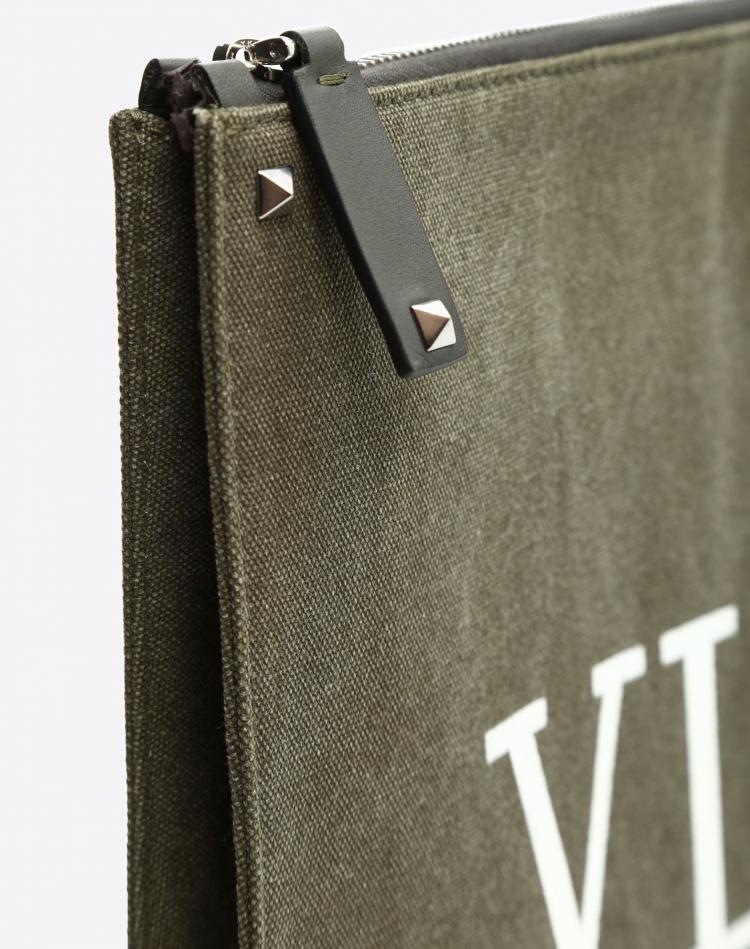 Pre Owned Valentino Olive Canvas VLTN Document Case