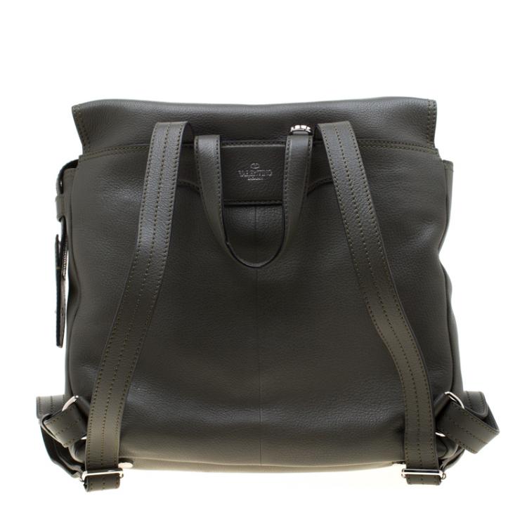 Pre Owned Valentino Olive Leather Traveller Backpack