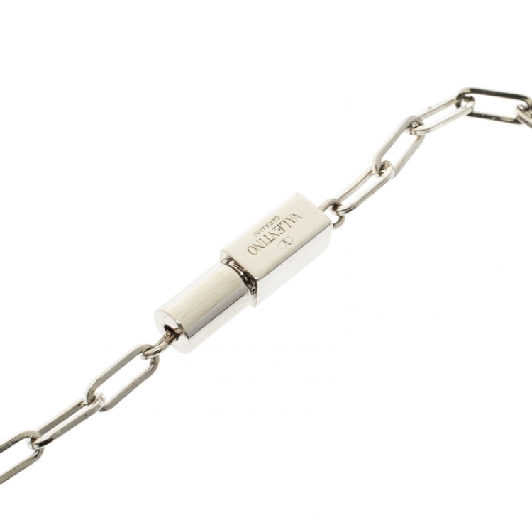 Pre Owned Valentino Panther Charm Silver Tone Chain Link Pendant Necklace 