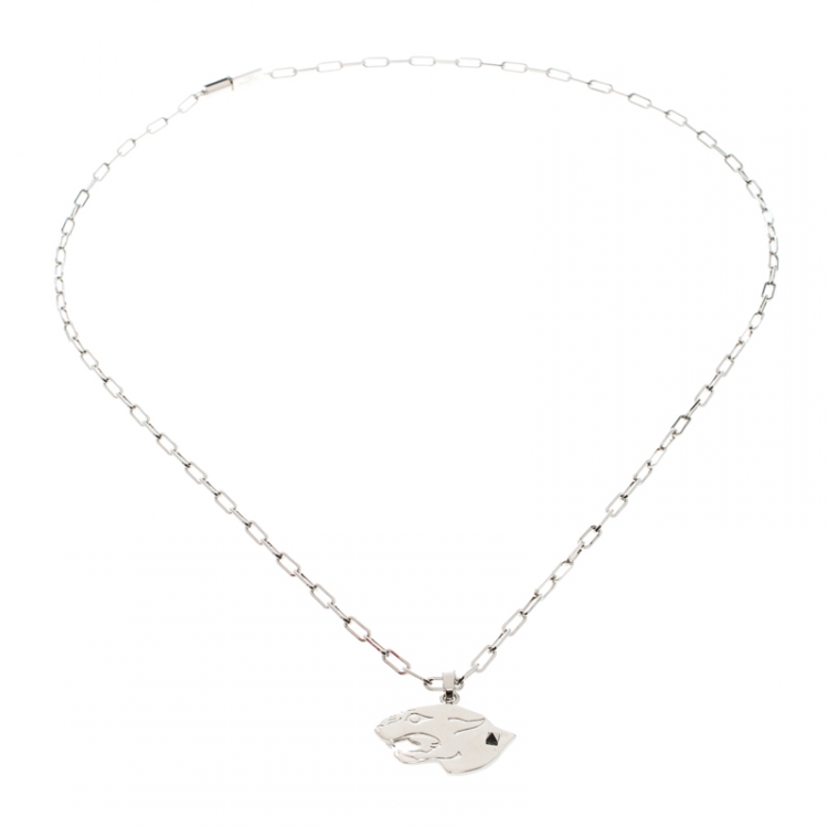 Pre Owned Valentino Panther Charm Silver Tone Chain Link Pendant Necklace 