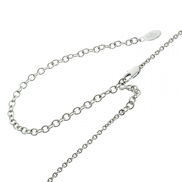Pre Owned Valentino VLTN Logo Detail Silver Tone Necklace 