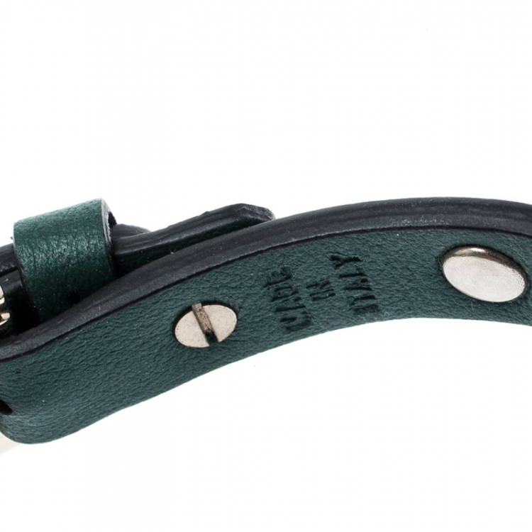Pre Owned Valentino Rockstud Green Gold Tone Leather Bracelet