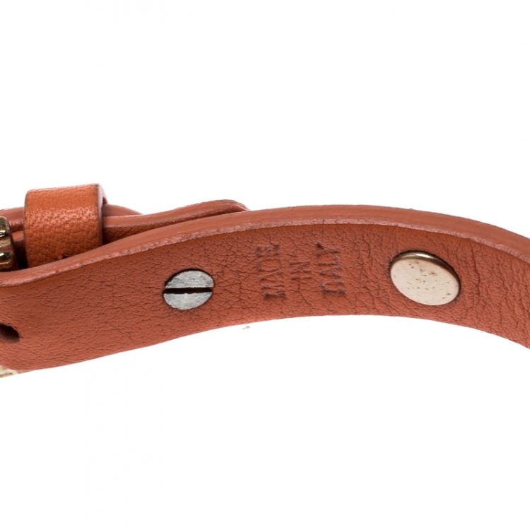 Pre Owned Valentino Rockstud Orange Leather Gold Tone Bracelet