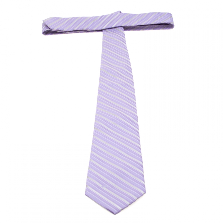 Pre Owned Valentino Purple and Grey Diagonal Striped Silk Tie 