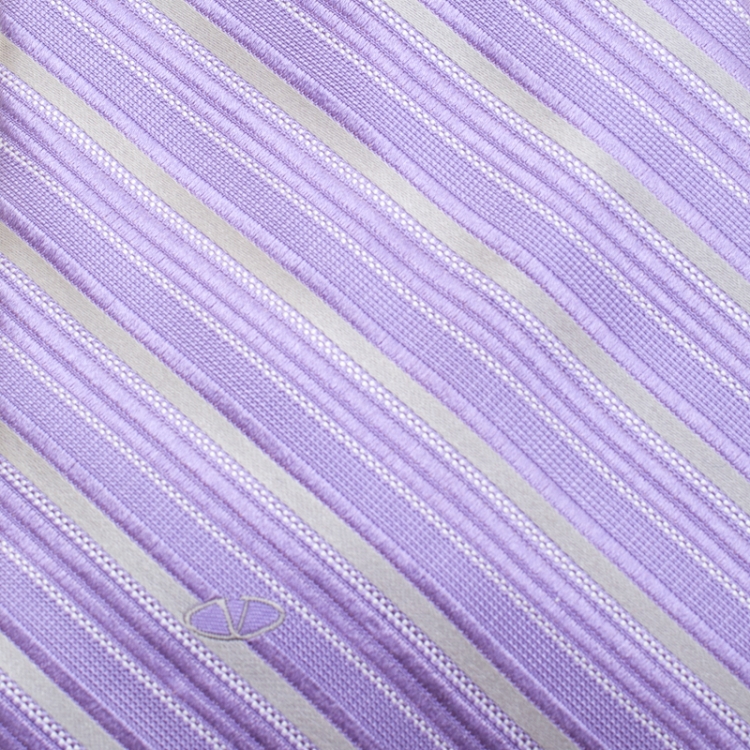 Pre Owned Valentino Purple and Grey Diagonal Striped Silk Tie 
