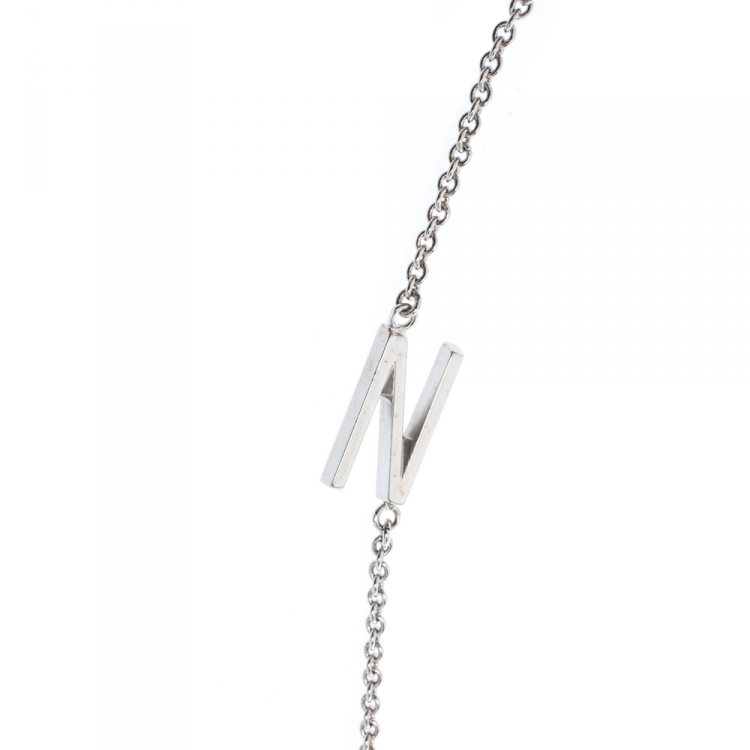 Pre Owned Valentino VLTN Logo Detail Silver Tone Long Necklace 