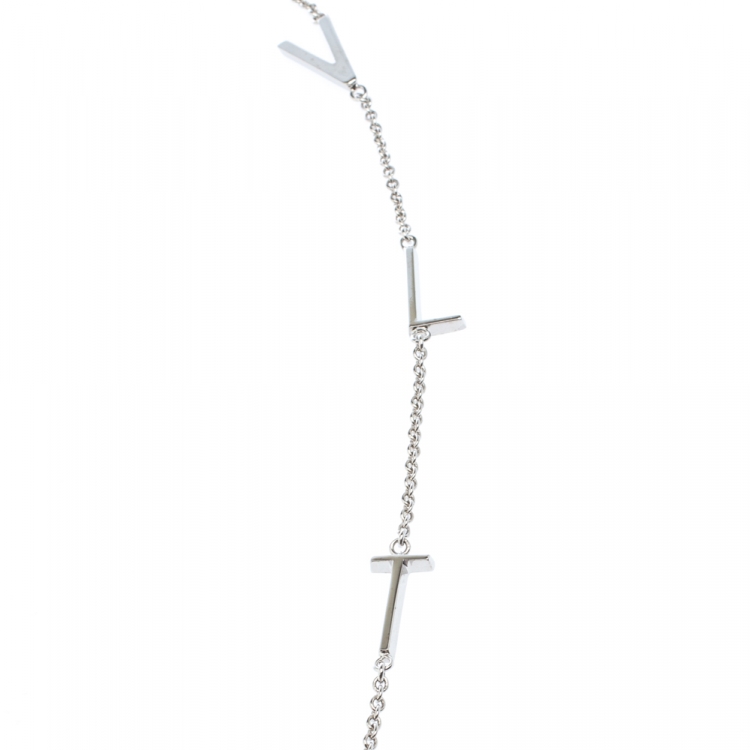 Pre Owned Valentino VLTN Logo Detail Silver Tone Long Necklace 