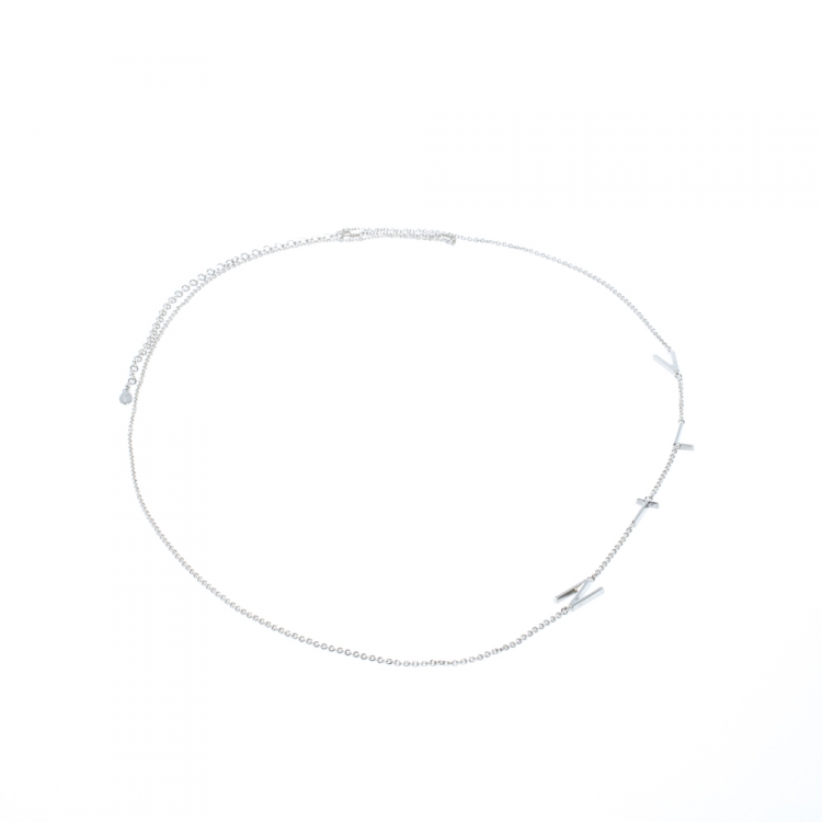 Pre Owned Valentino VLTN Logo Detail Silver Tone Long Necklace 