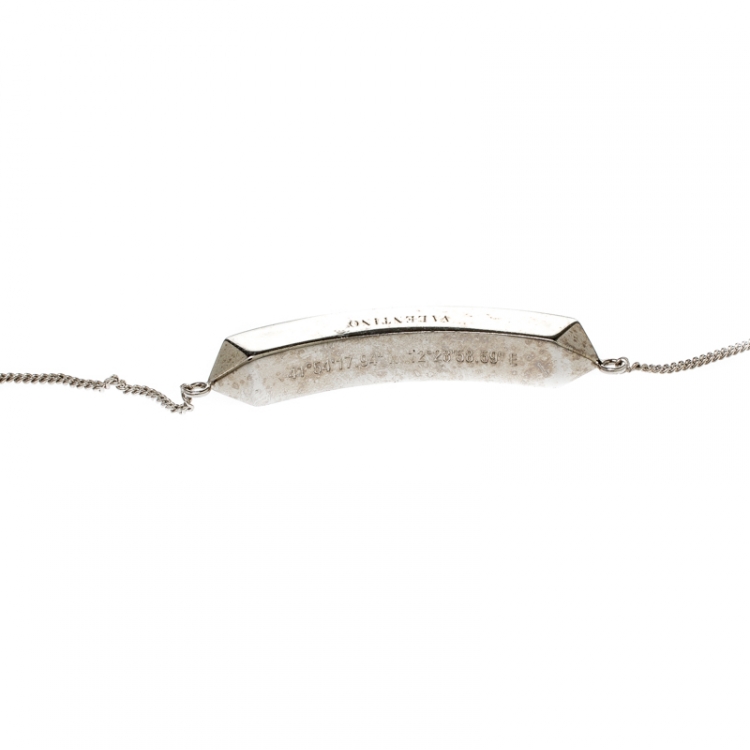 Pre Owned Valentino Always Silver Tone Pendant Chain Necklace 