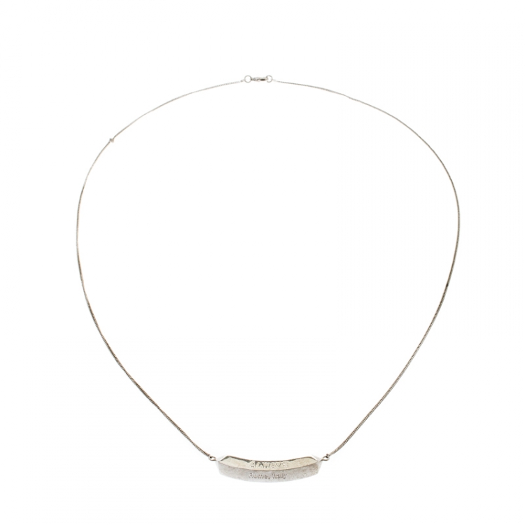 Pre Owned Valentino Always Silver Tone Pendant Chain Necklace 