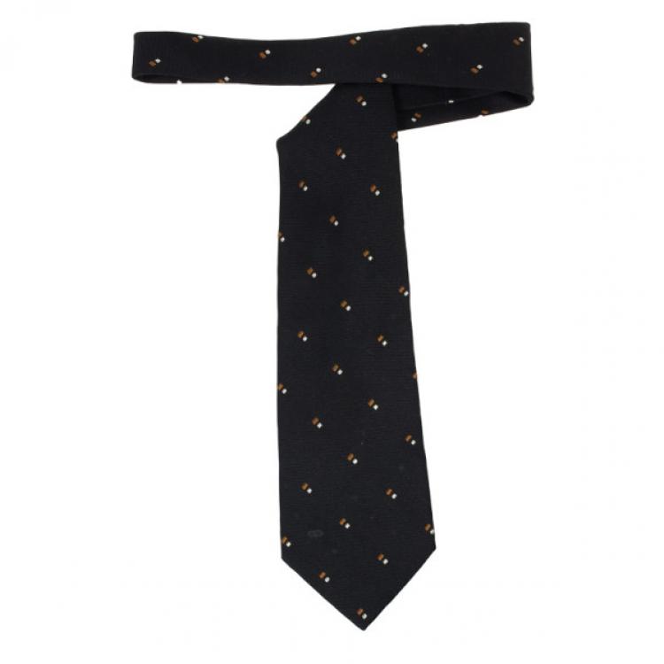 Pre Owned Valentino Black Woven Silk Tie